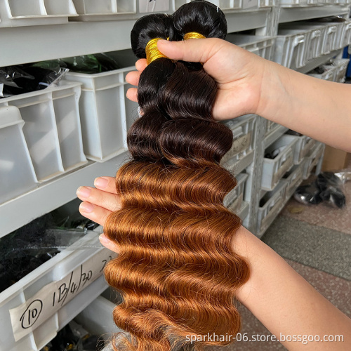 SPARK Full Cuticle Aligned Virgin Brazilian Ombre human hair bundles 3 tone color ombre remy human hair extensions